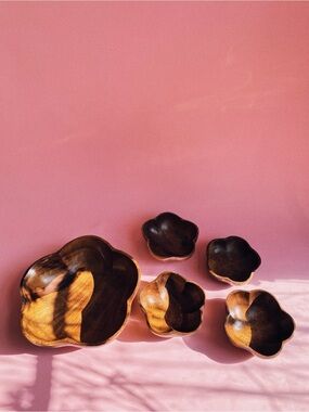 Vintage 70s Genuine Monkey Pod Wood Bowl 5 pc. Set